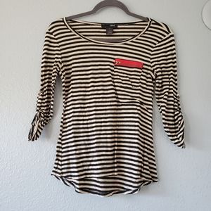 ABOE tan striped 3/4 sleeve shirt